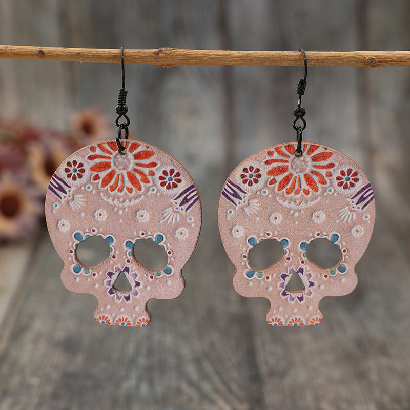 Alloy Hook Wooden Skeleton Earrings